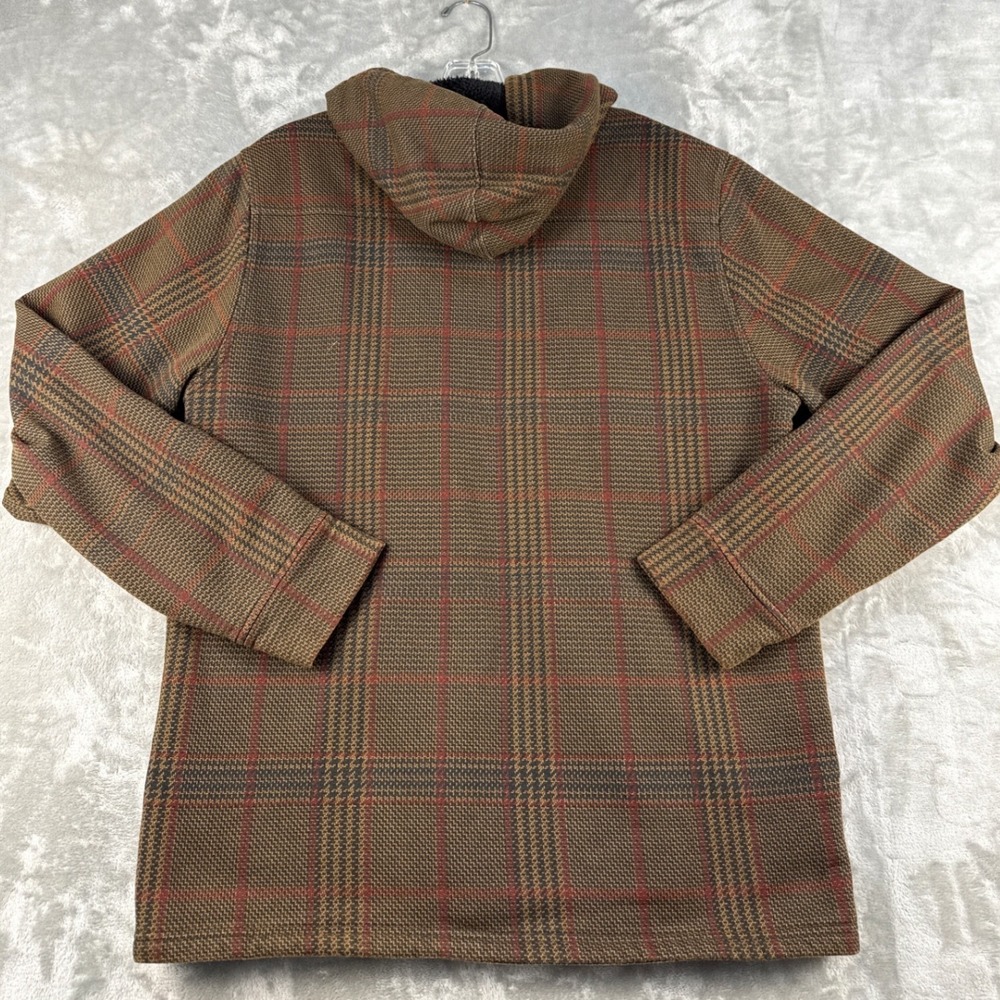 Levi's Jacket Mens Large Hooded Sherpa Lined Brown Plaid Full Zip EUC - Picture 2 of 8